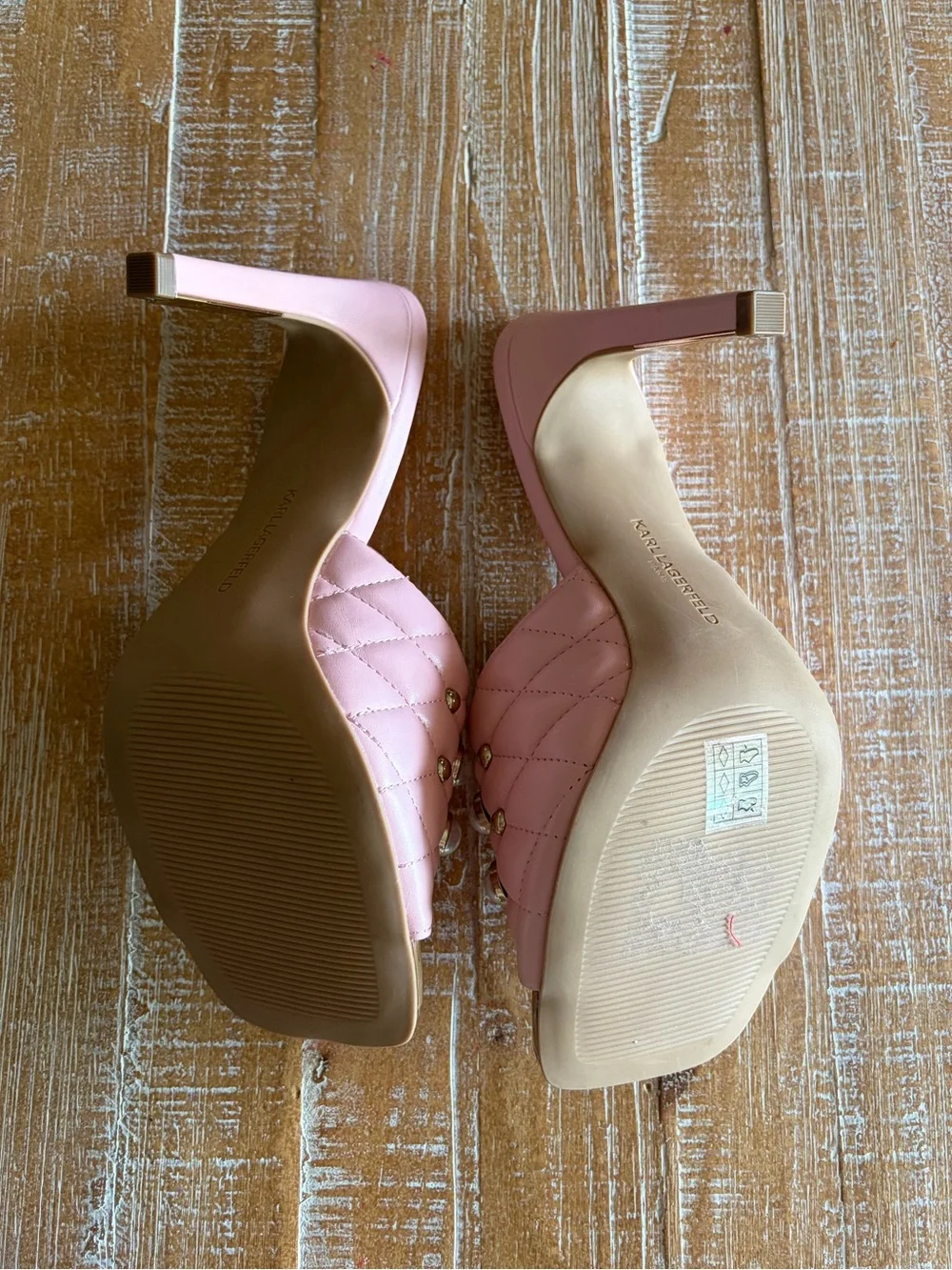 Karl Lagerfeld Amira Pink Pearl Quilted Mule Heels Size 9 Barbie Coquette